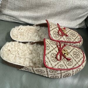 Tory Burch Monogramed Shearling Lined Mule